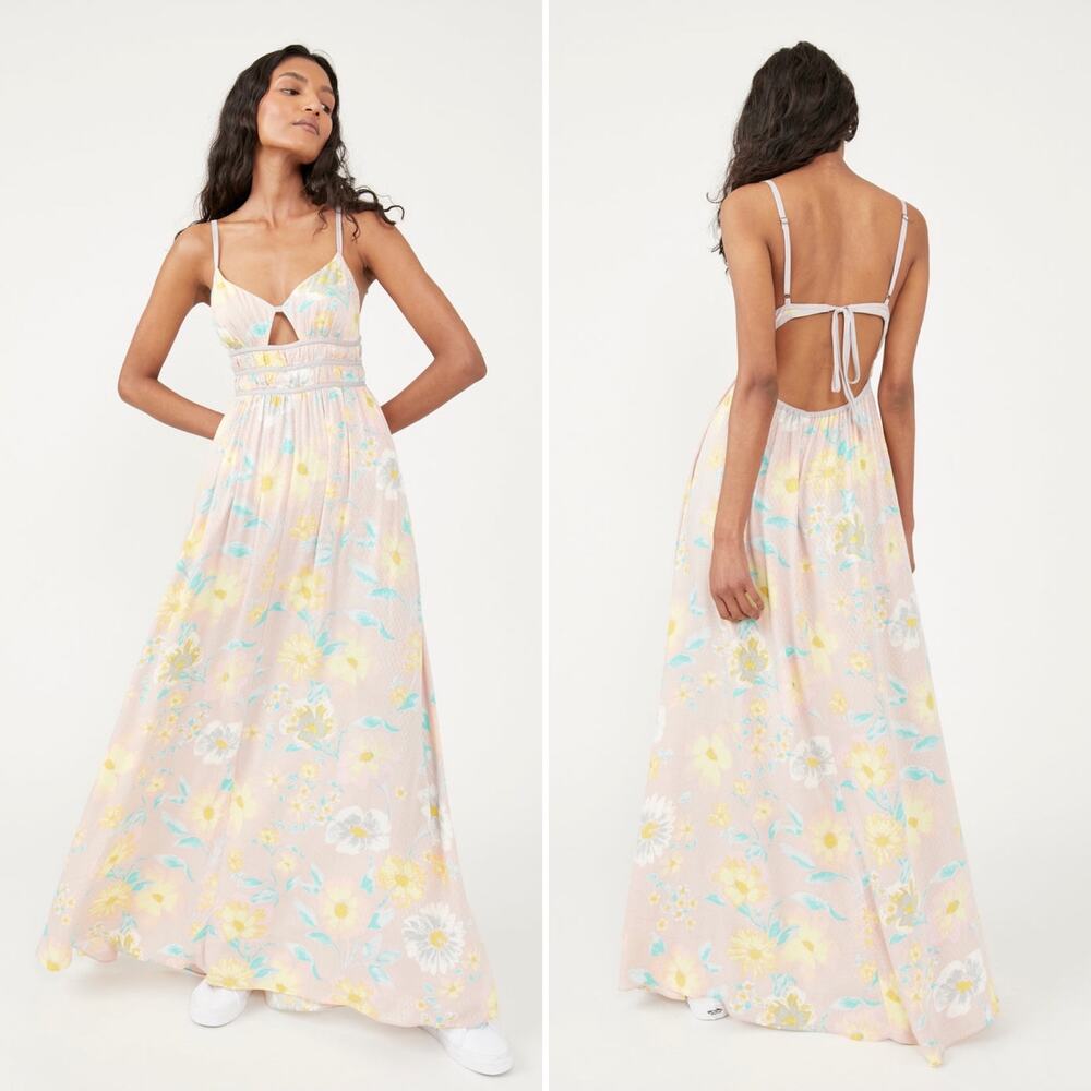 Free People Wisteria Floral In Light Combo Maxi Cut Summer Out Dress Size L - Picture 5 of 12